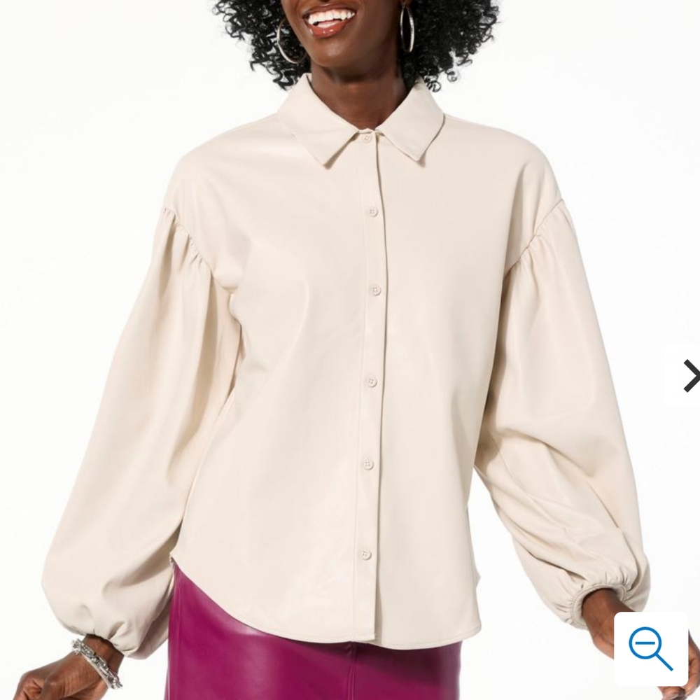 GREY Faux Leather Shirt Jacket Faux Suede Lined Fall M Balloon Sleeve Shacket - Picture 1 of 2